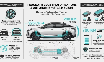 Peugeot e-3008 SUV électrique 2026 motorisations autonomie